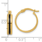 14K Polished with Black Enamel Hoop Earrings