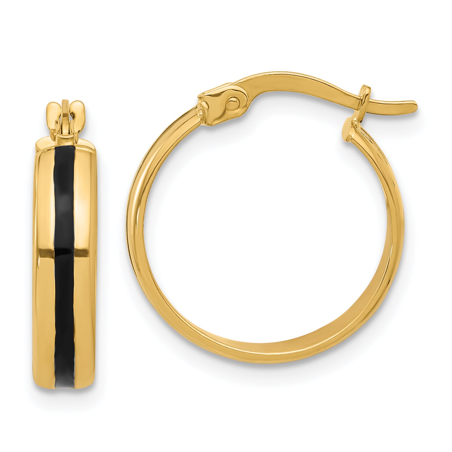 14K Polished with Black Enamel Hoop Earrings Main image