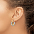 14K Two-tone Polished and Textured Bypass Hoop Earrings