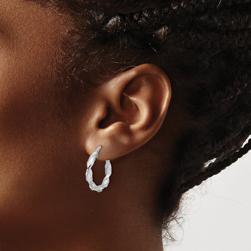 14K White Gold Polished Twisted Hoop Earrings