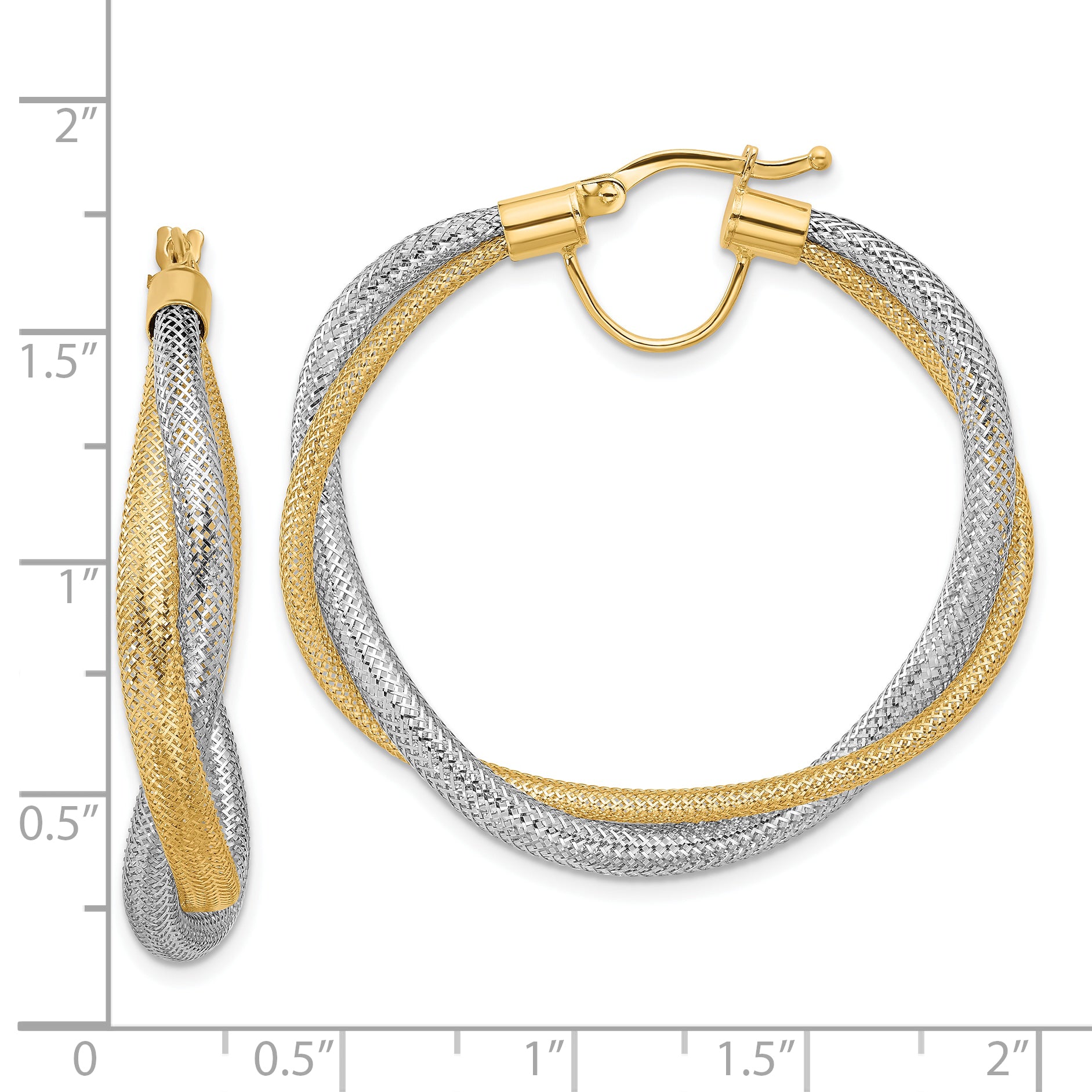 14K w/Rhodium Braided Mesh Stretch Hoop Earrings