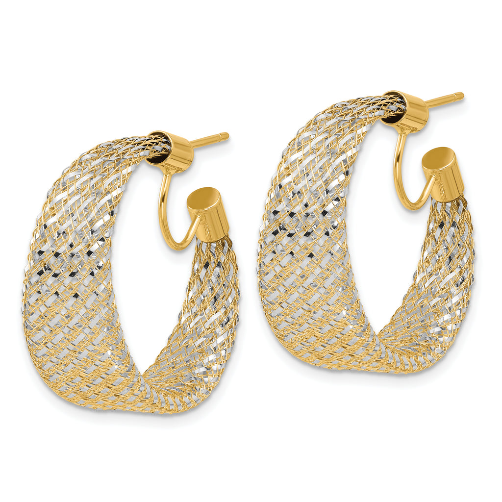 14K w/Rhodium Braided Mesh Stretch Post Hoop Earrings