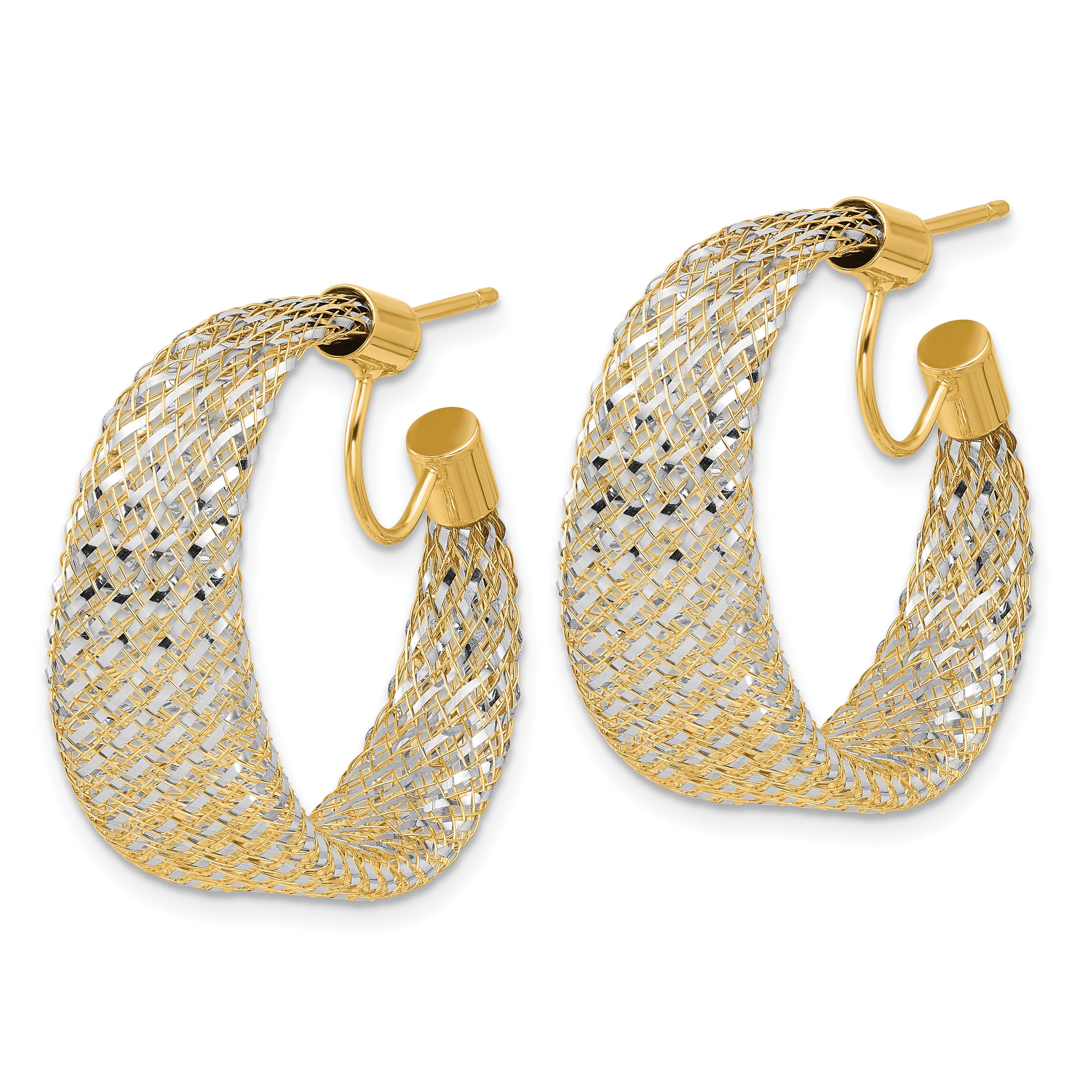 14K w/Rhodium Braided Mesh Stretch Post Hoop Earrings