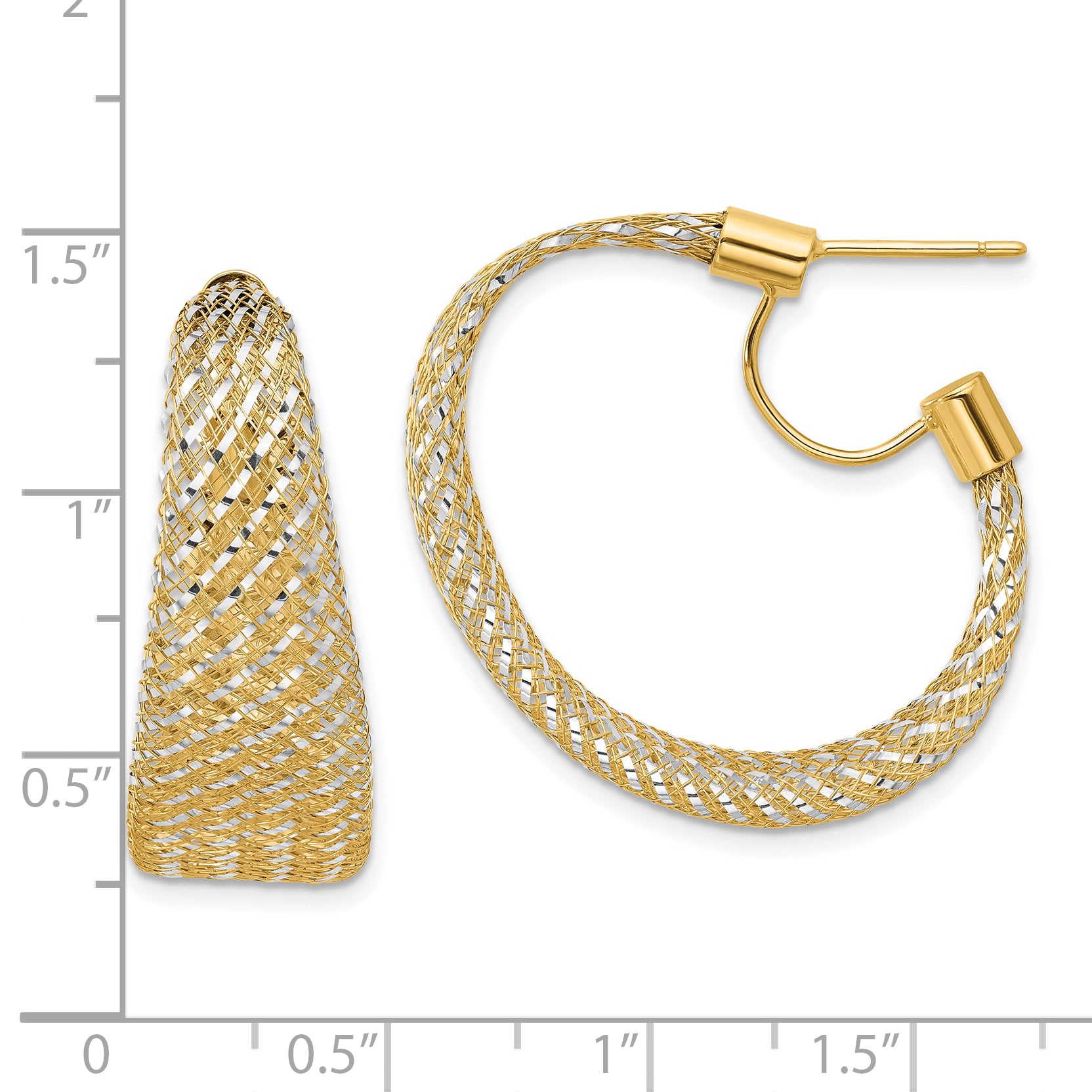 14K w/Rhodium Braided Mesh Stretch Post Hoop Earrings