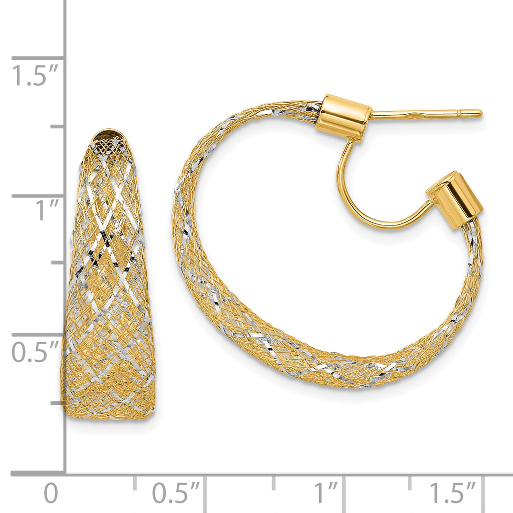 14K w/Rhodium Braided Mesh Stretch Post Hoop Earrings
