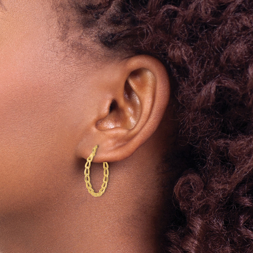 14K Polished Curb Link Design Hoop Earrings