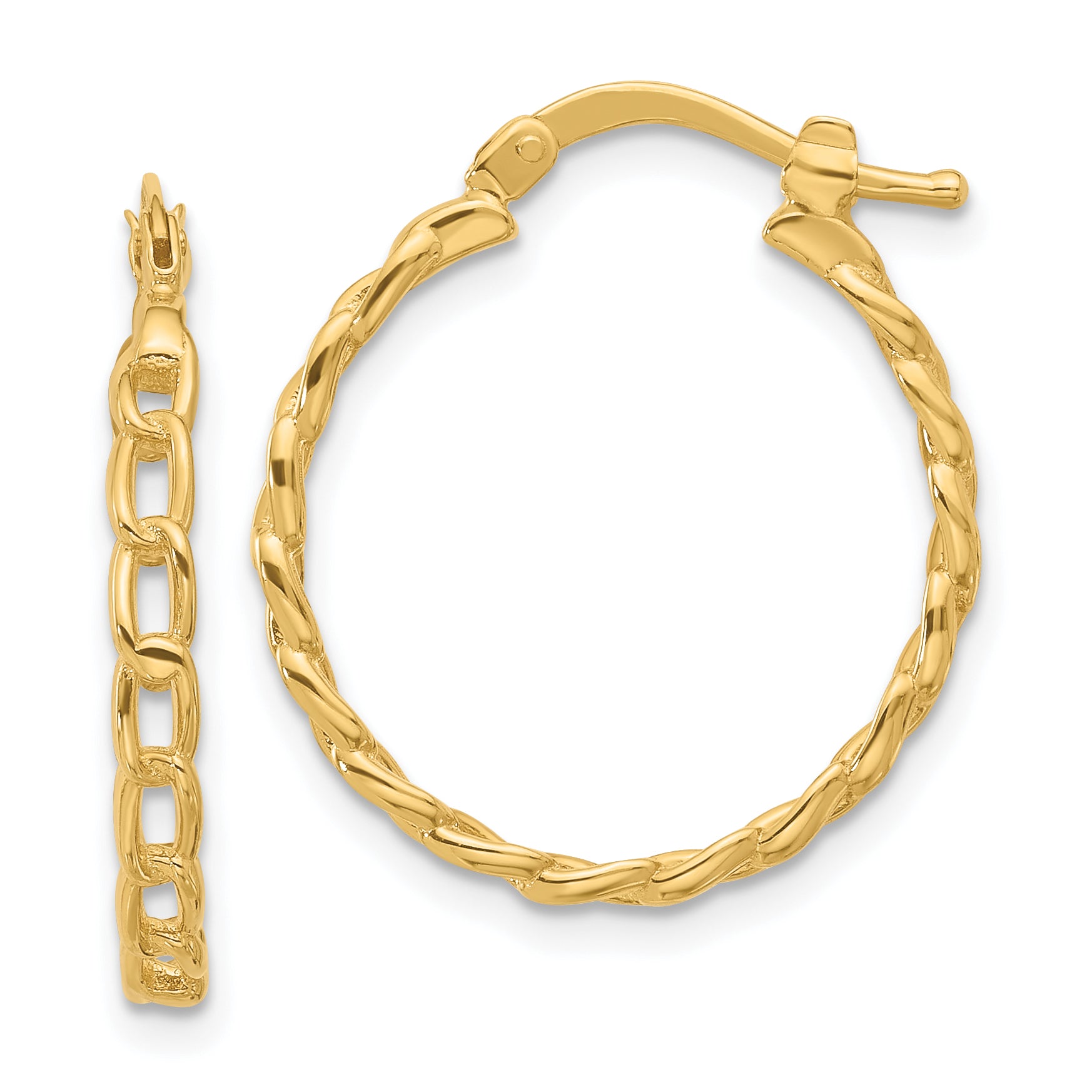 14K Polished Curb Link Design Hoop Earrings Main image