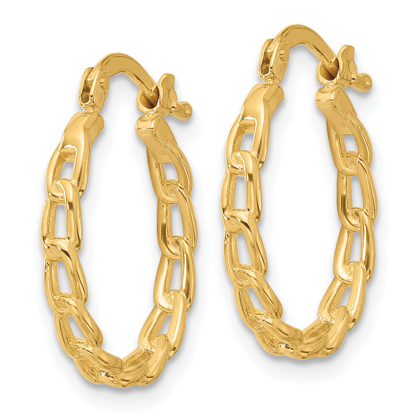 14K Polished Curb Link Design Hoop Earrings Secondary image
