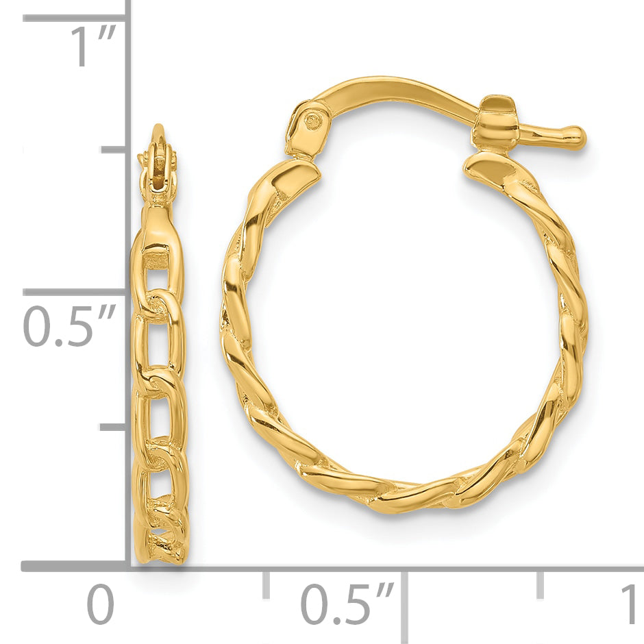 14K Polished Curb Link Design Hoop Earrings