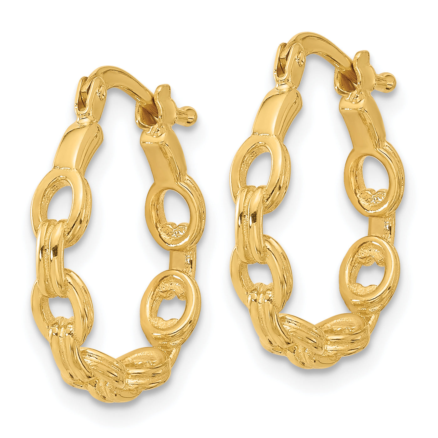14K Polished Link Design Hoop Earrings Secondary image