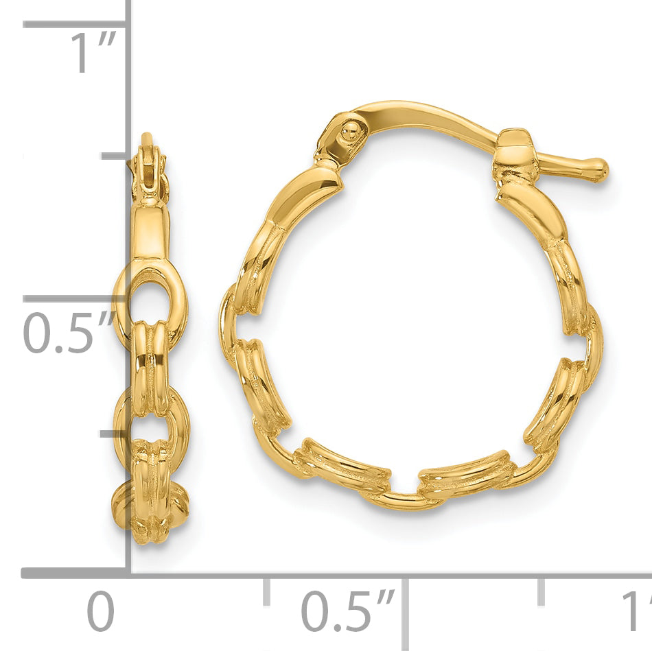 14K Polished Link Design Hoop Earrings