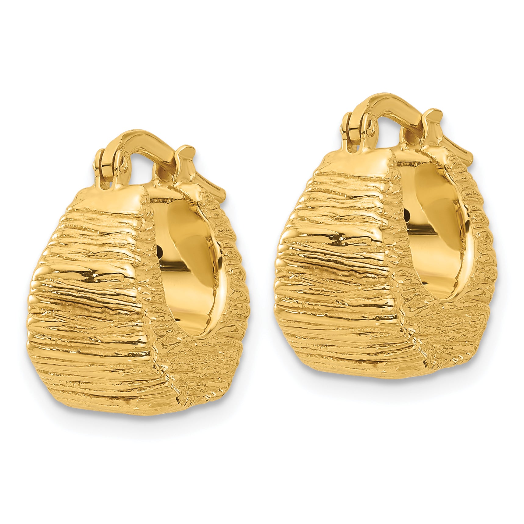 14K Polished and Textured Hoop Earrings Secondary image