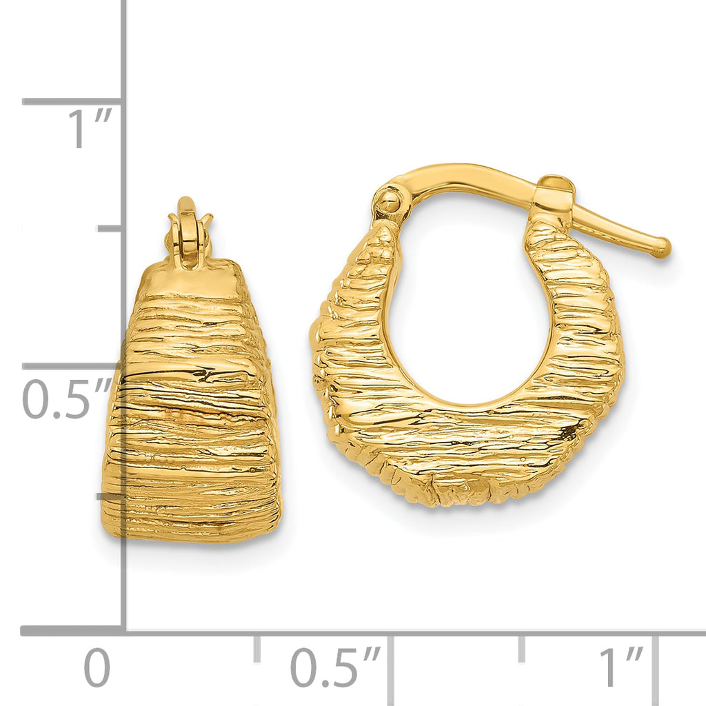 14K Polished and Textured Hoop Earrings
