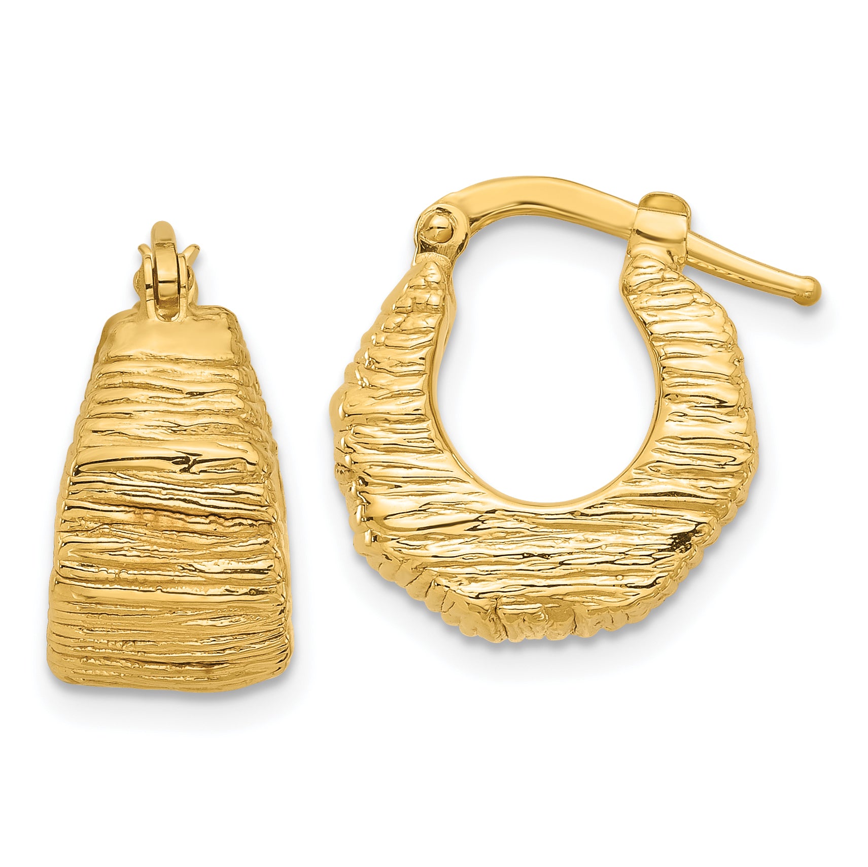 14K Polished and Textured Hoop Earrings Main image