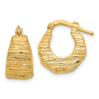 14K Polished and Textured Hoop Earrings