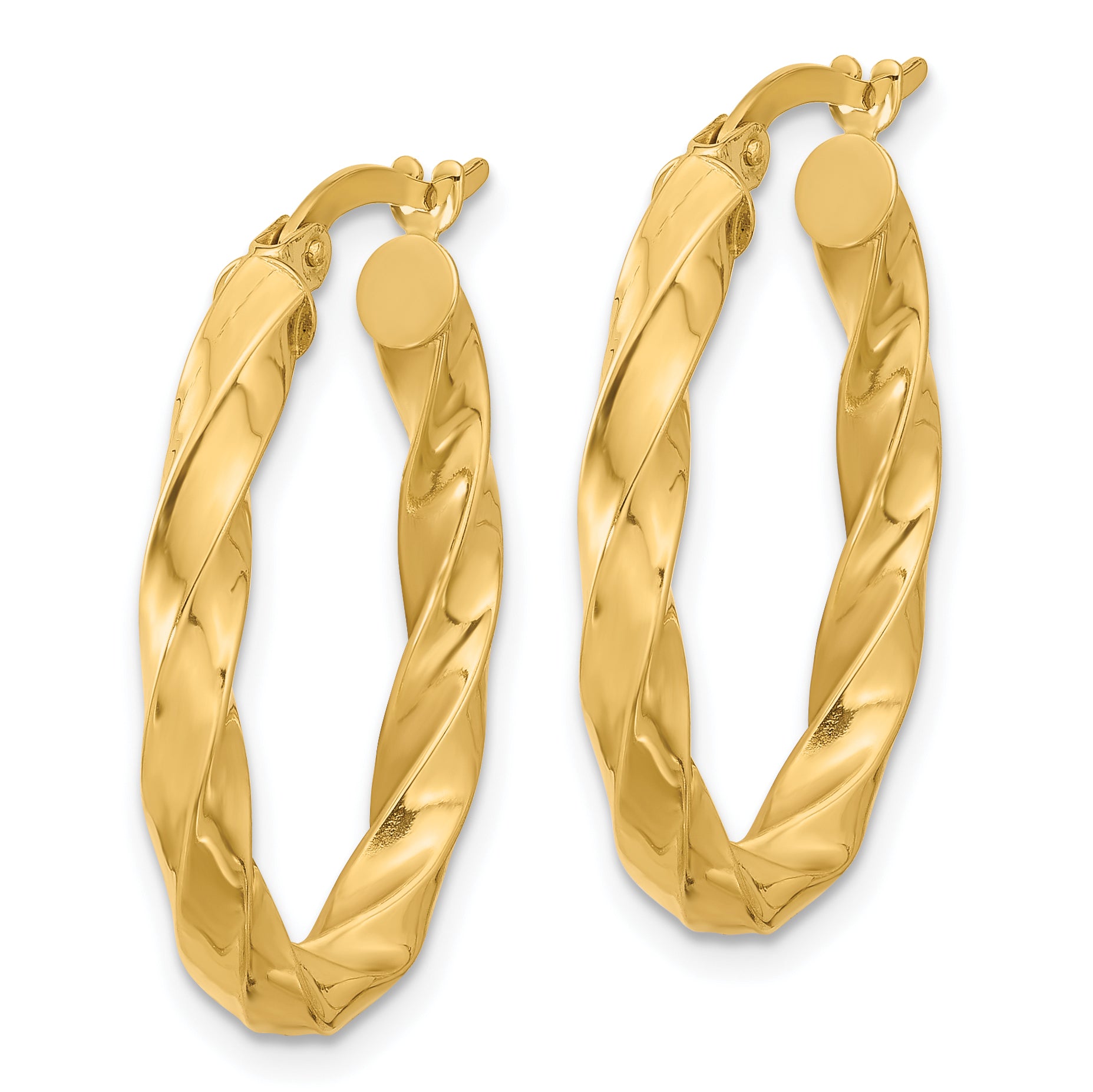 14K Polished Twisted Oval Hoop Earrings