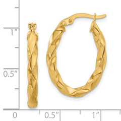 14K Polished Twisted Oval Hoop Earrings