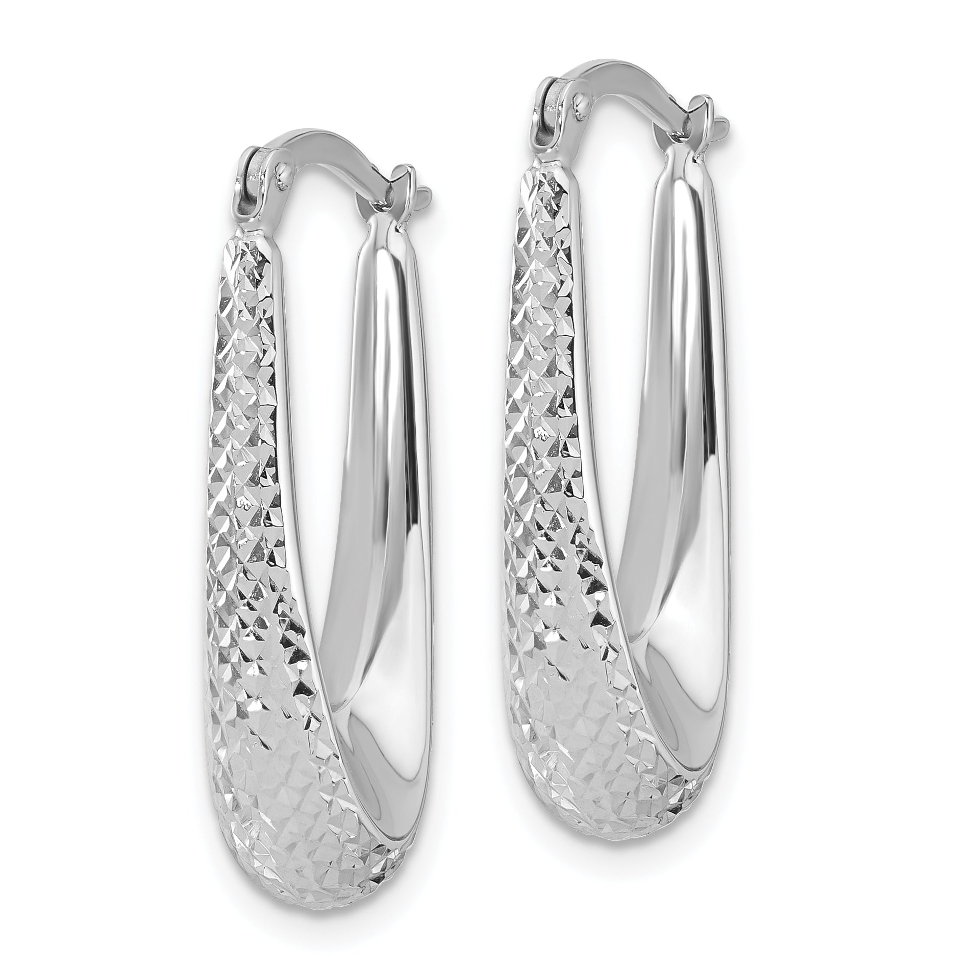 14K White Gold Polished and Diamond-cut Hoop Earrings Secondary image