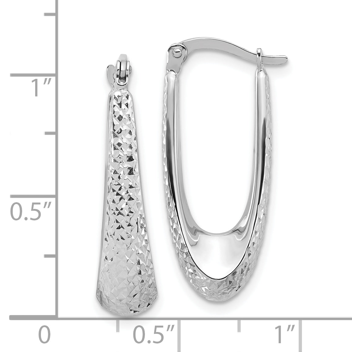 14K White Gold Polished and Diamond-cut Hoop Earrings