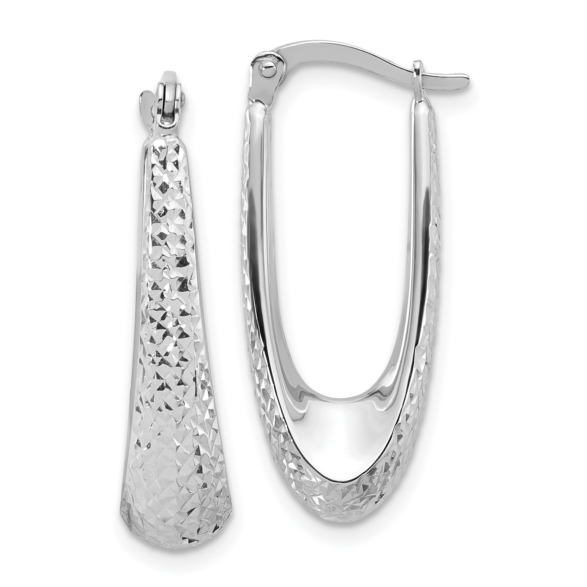 14K White Gold Polished and Diamond-cut Hoop Earrings Main image