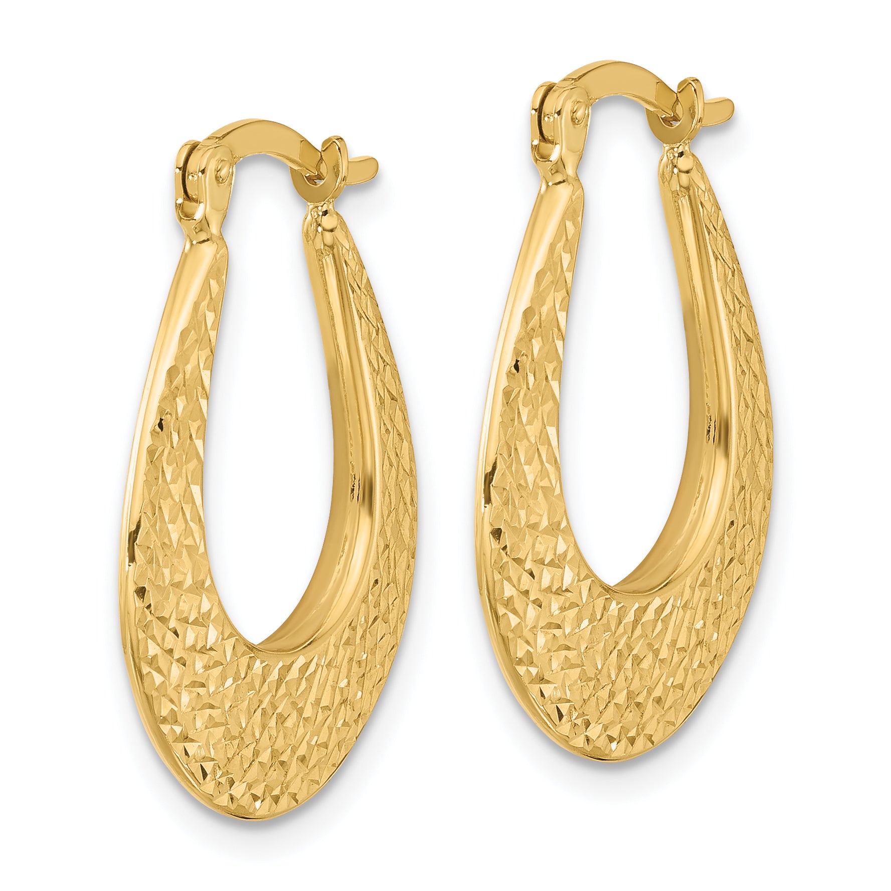 14K Polished and Diamond-cut Hoop Earrings