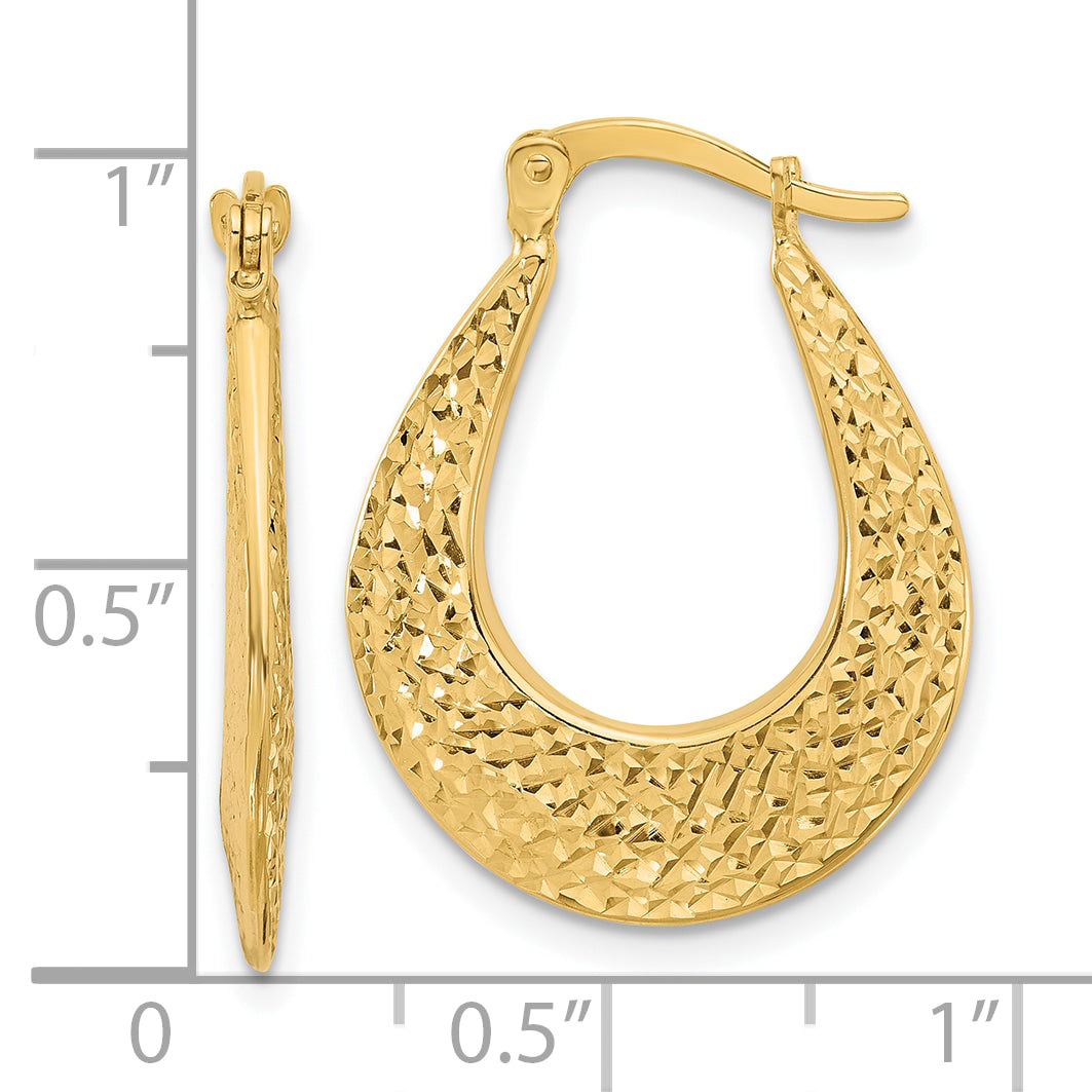 14K Polished and Diamond-cut Hoop Earrings