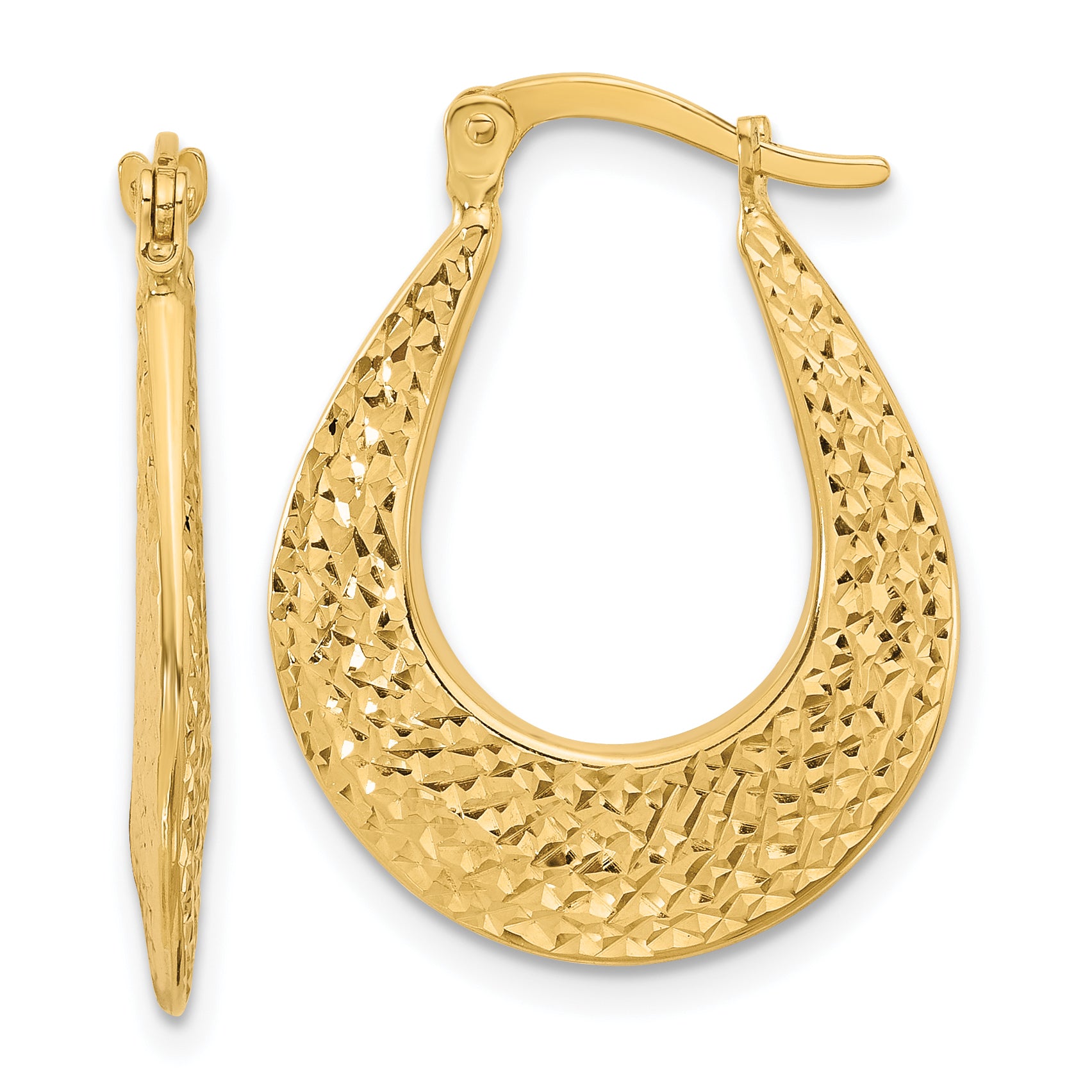 14K Polished and Diamond-cut Hoop Earrings