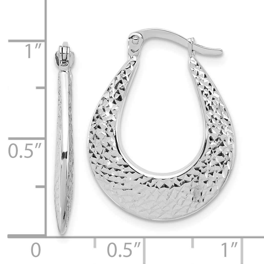 14K White Gold Polished and Diamond-cut Hoop Earrings