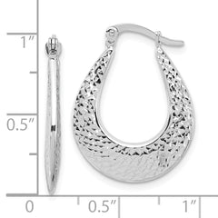 14K White Gold Polished and Diamond-cut Hoop Earrings