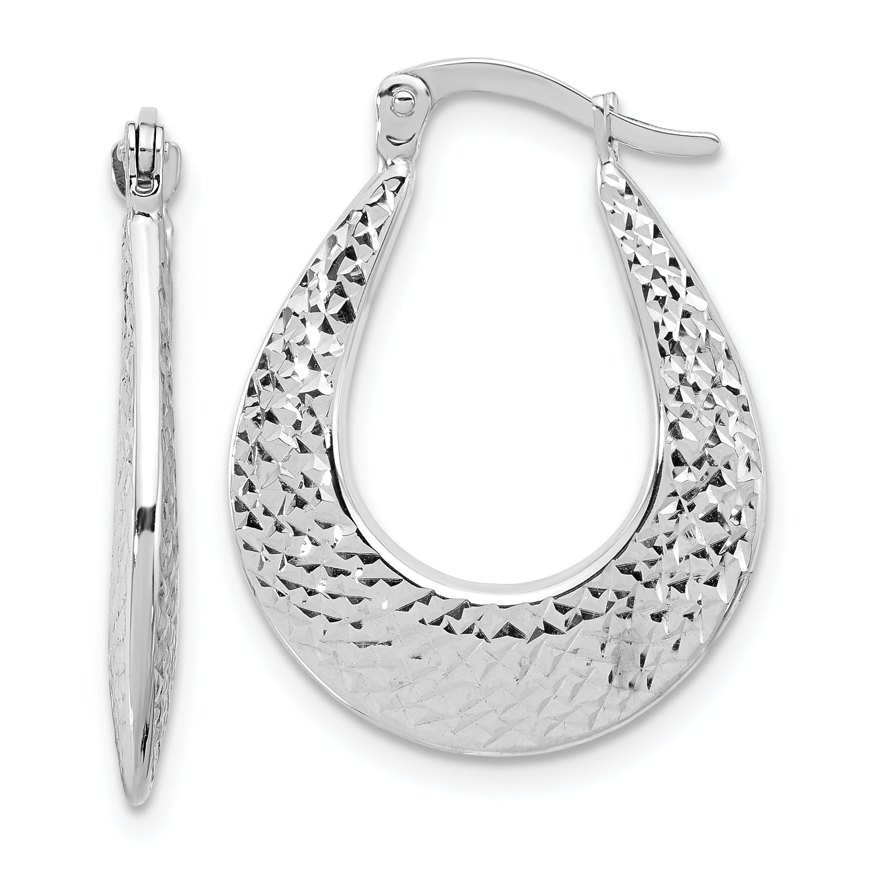 14K White Gold Polished and Diamond-cut Hoop Earrings Main image