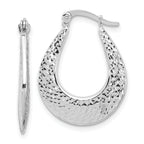 14K White Gold Polished and Diamond-cut Hoop Earrings