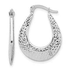 14K White Gold Polished and Diamond-cut Hoop Earrings
