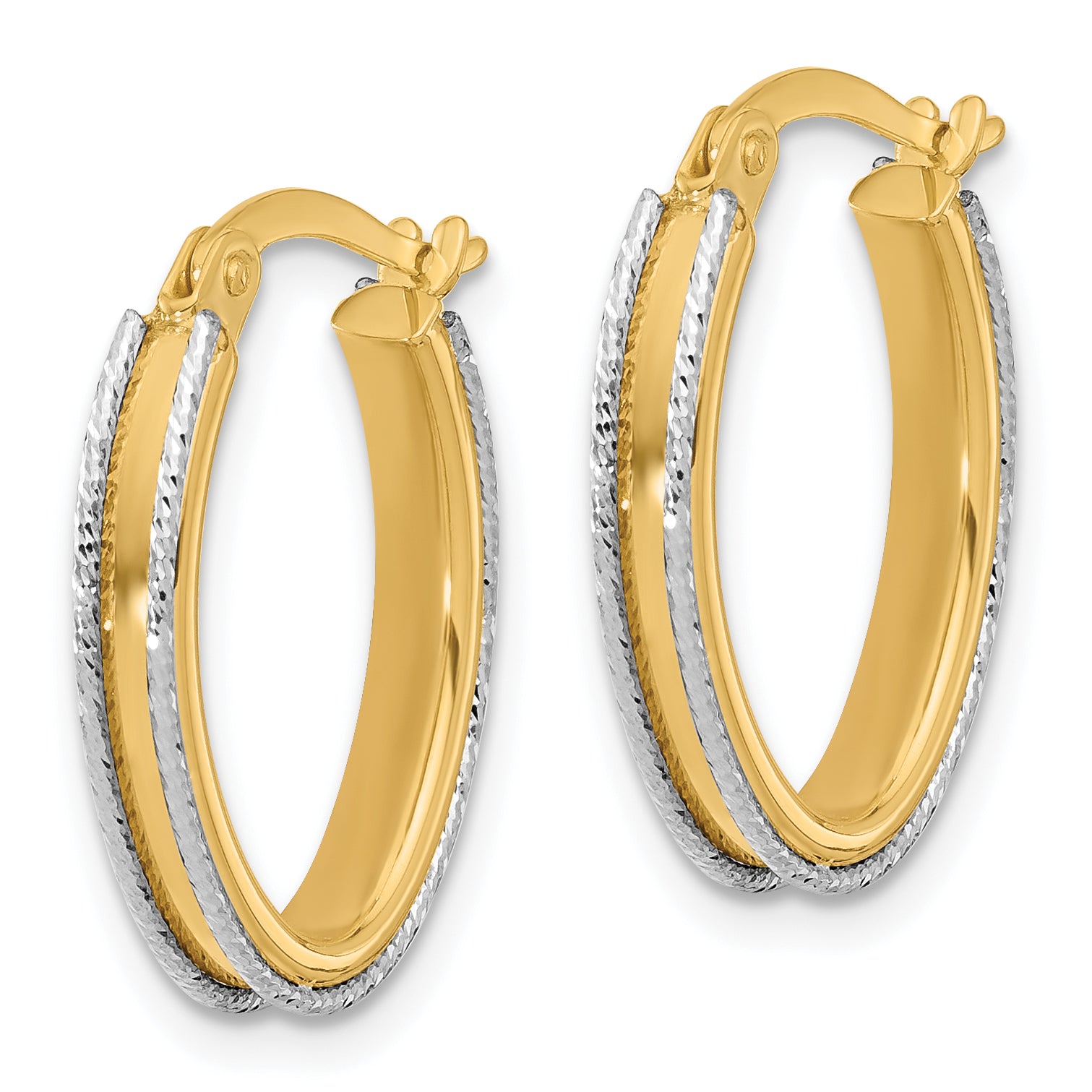 14K Two-tone Polished and Diamond-cut Oval Hoop Earrings Secondary image