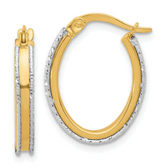14K Two-tone Polished and Diamond-cut Oval Hoop Earrings