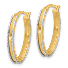 14K Two-tone Polished and Diamond-cut Oval Hoop Earrings