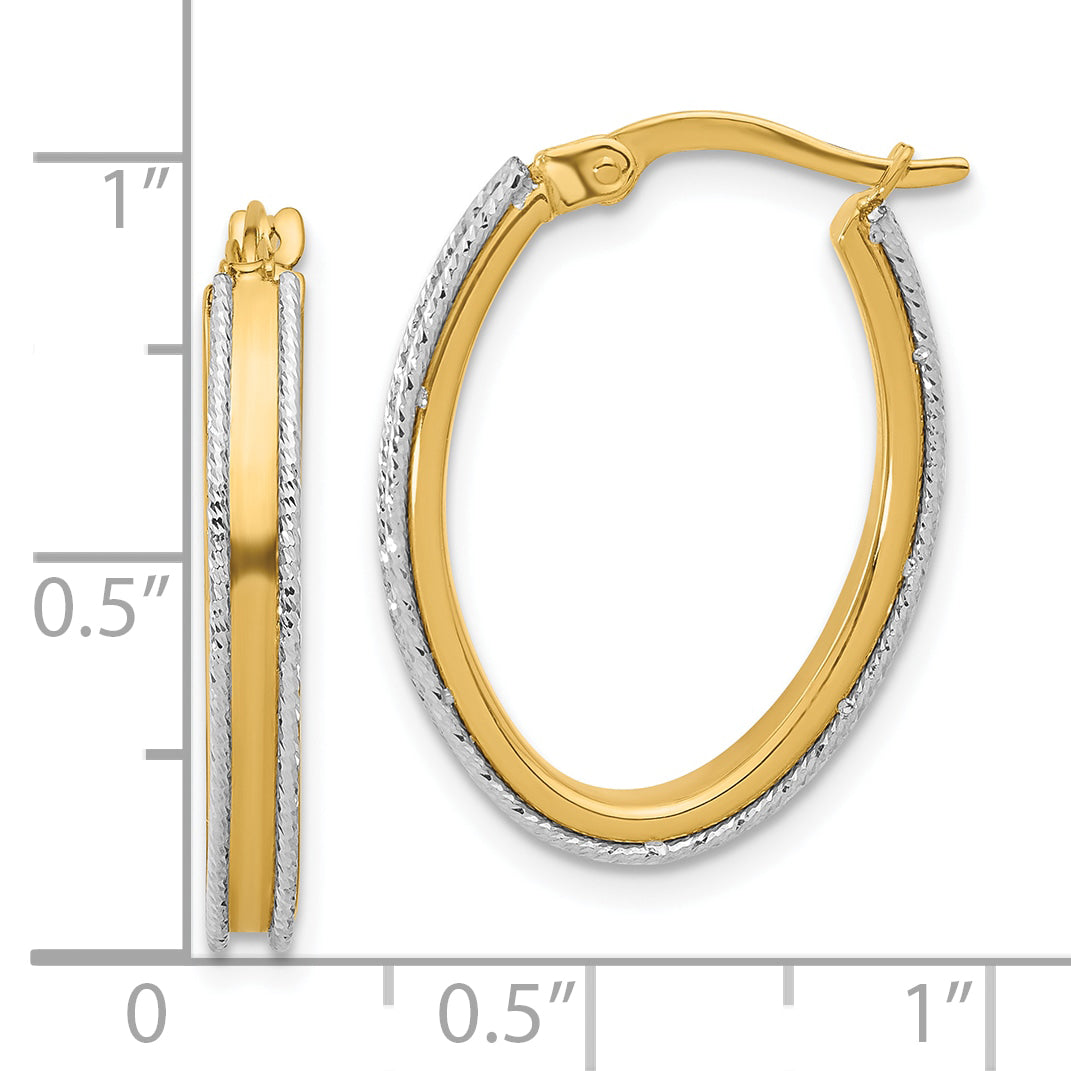 14K Two-tone Polished and Diamond-cut Oval Hoop Earrings