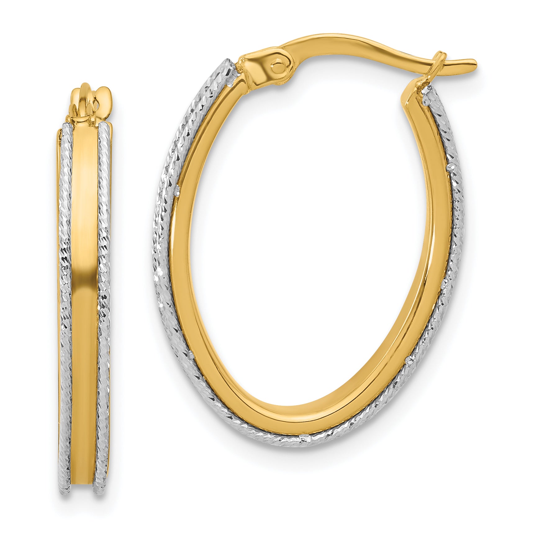 14K Two-tone Polished and Diamond-cut Oval Hoop Earrings Main image