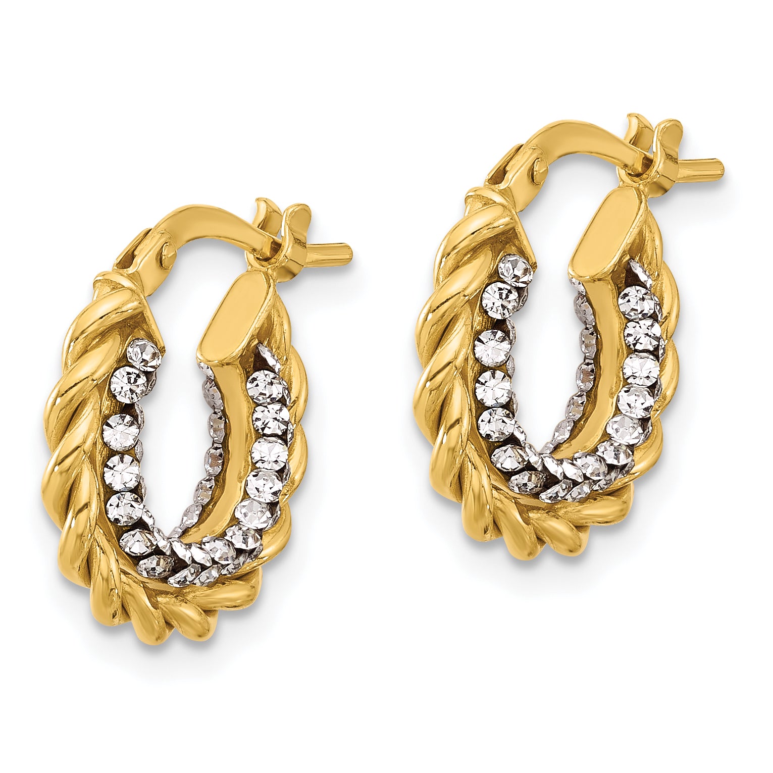 14K Polished with Crystals Twisted Hoop Earrings Secondary image