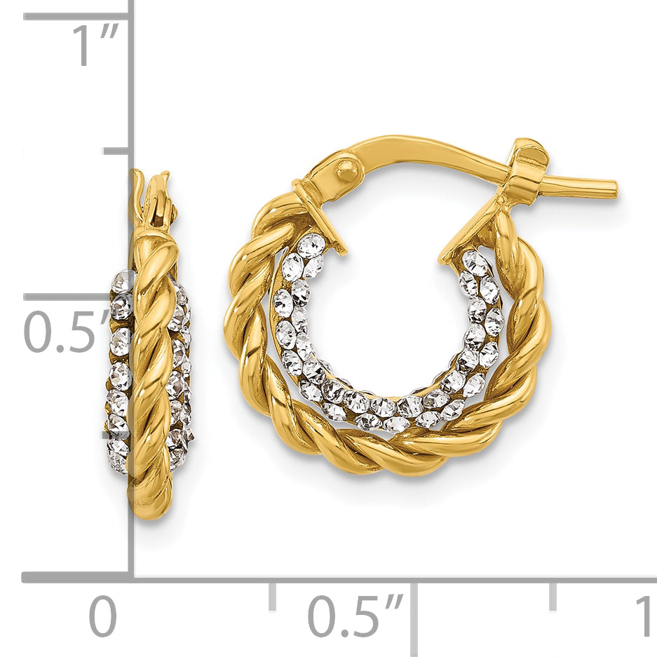 14K Polished with Crystals Twisted Hoop Earrings