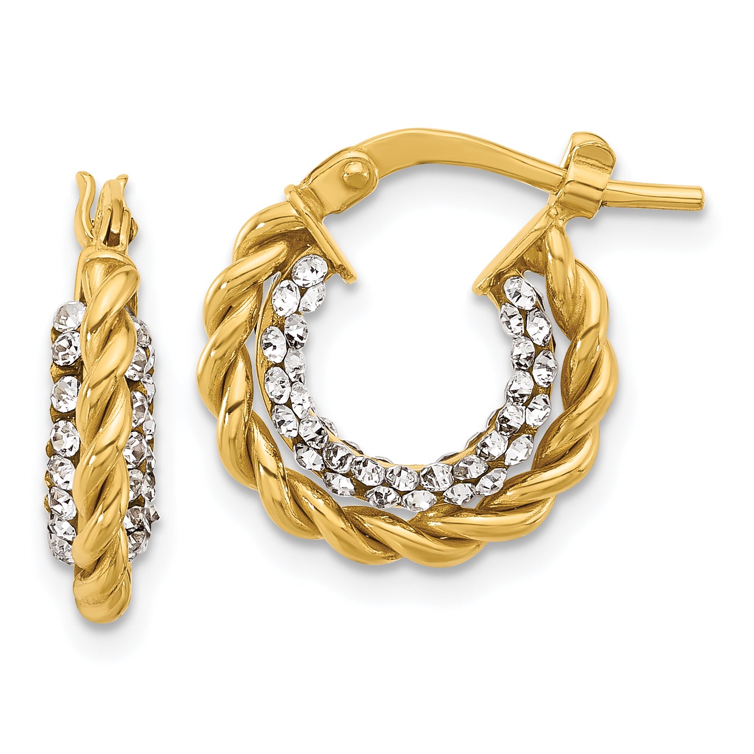 14K Polished with Crystals Twisted Hoop Earrings Main image