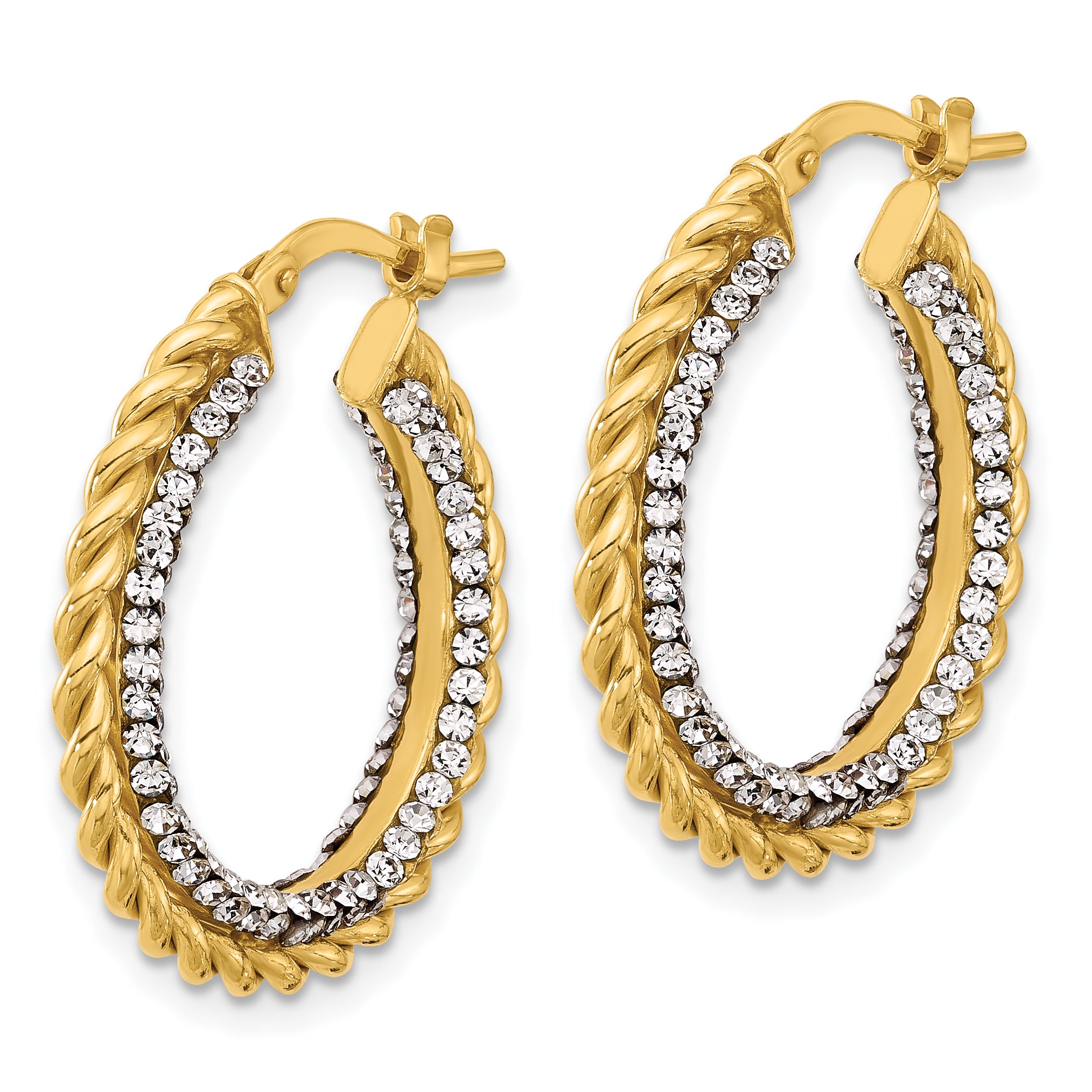 14K Polished with Crystals Twisted Hoop Earrings