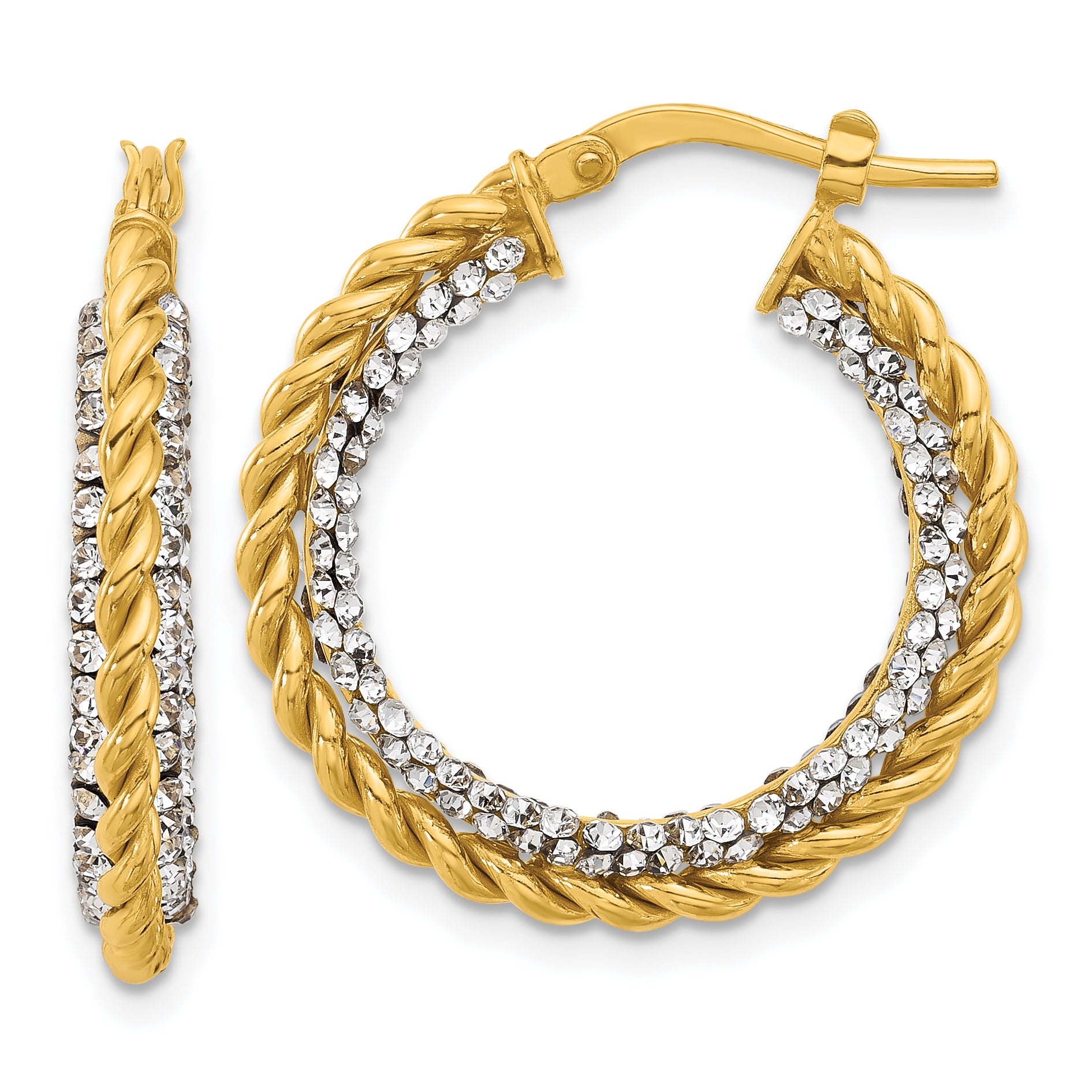 14K Polished with Crystals Twisted Hoop Earrings Main image