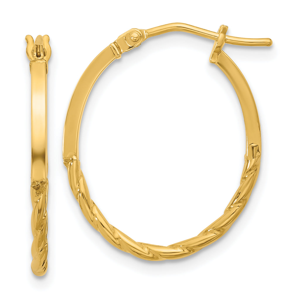 14K Polished Twist Oval Hoop Earrings