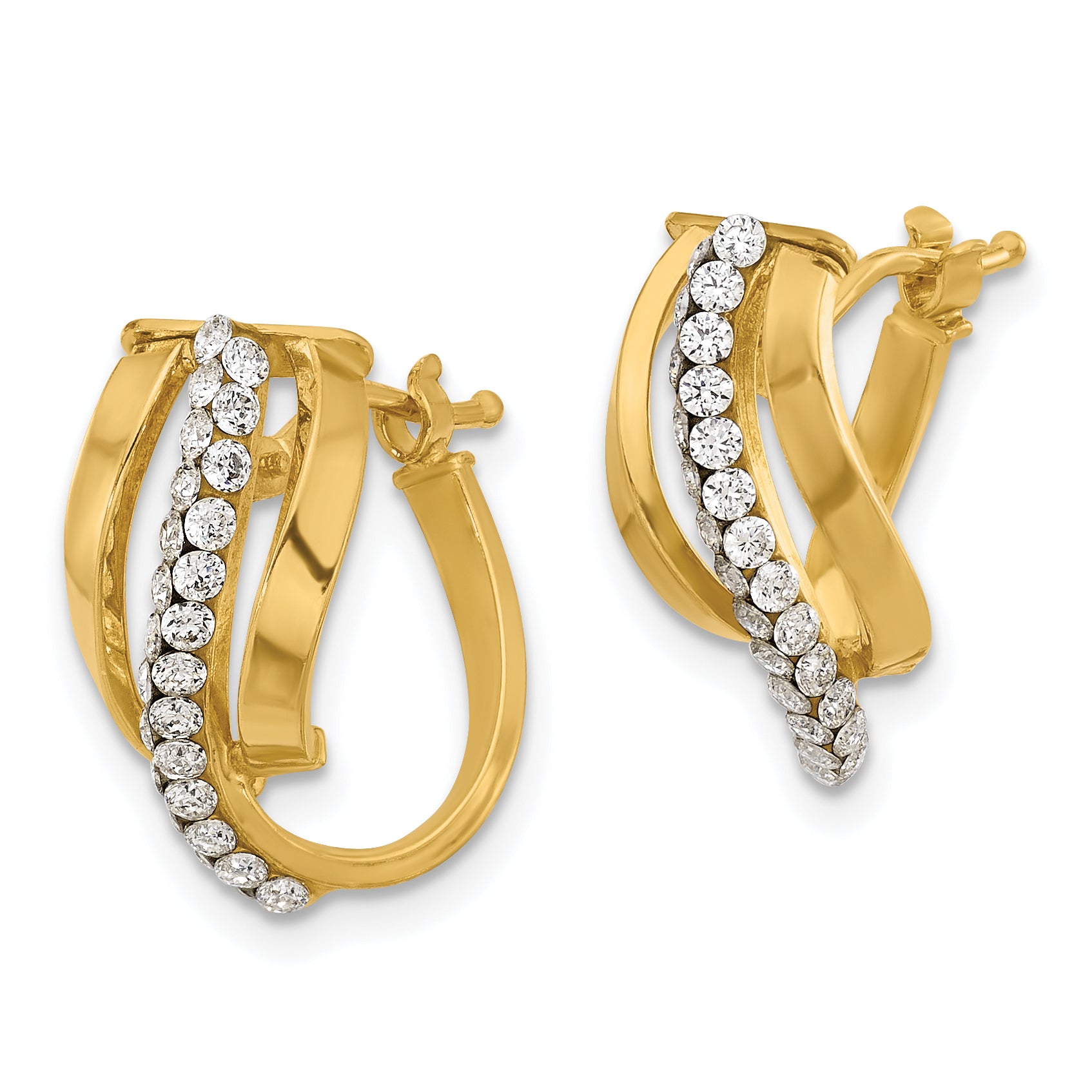 14K Polished with Crystals Fancy Wave Hoop Earrings Secondary image