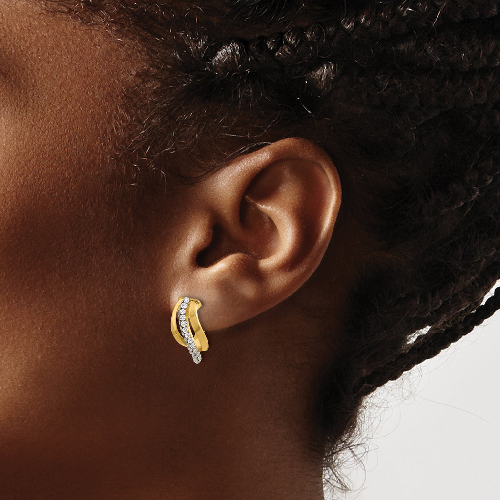 14K Polished with Crystals Fancy Wave Hoop Earrings
