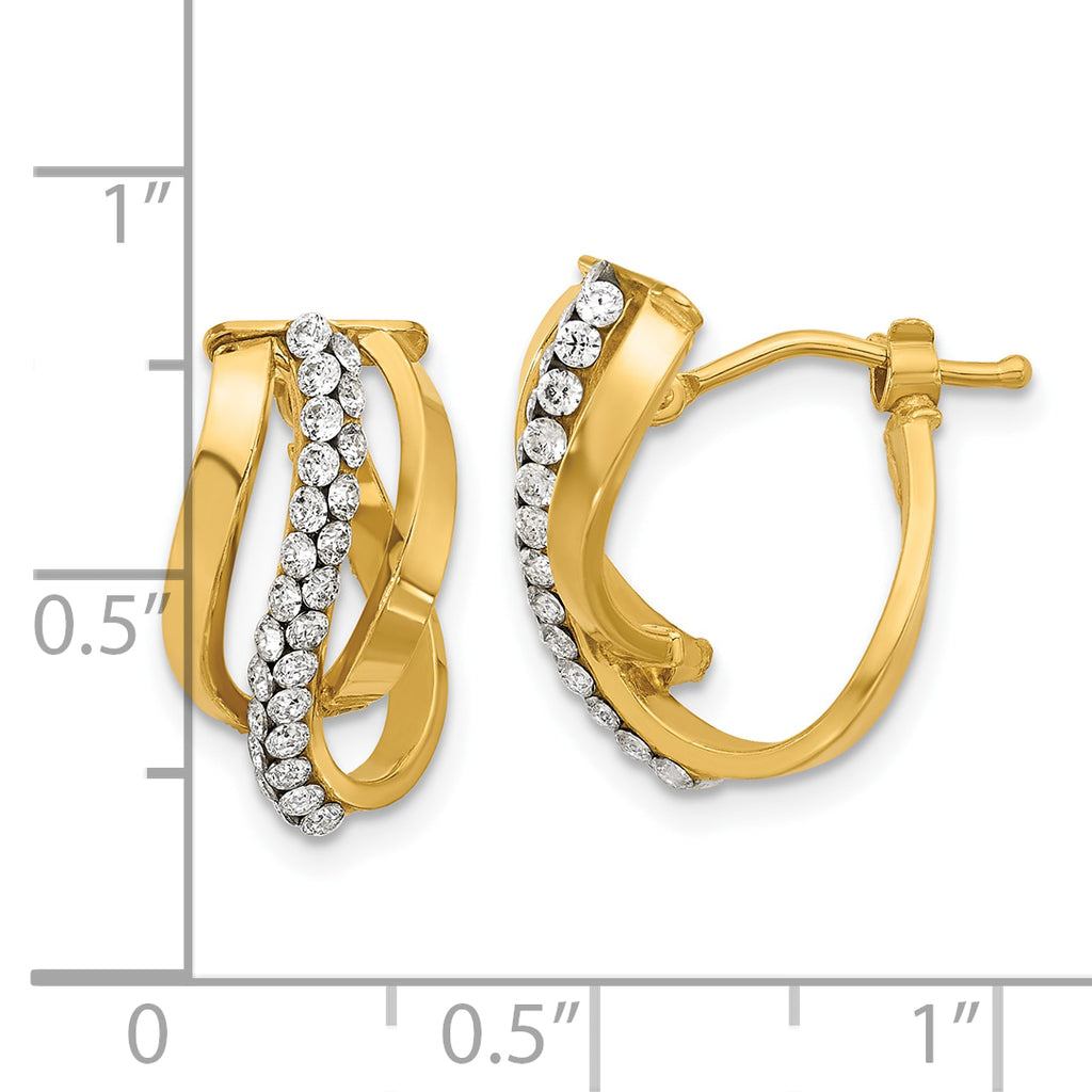 14K Polished with Crystals Fancy Wave Hoop Earrings