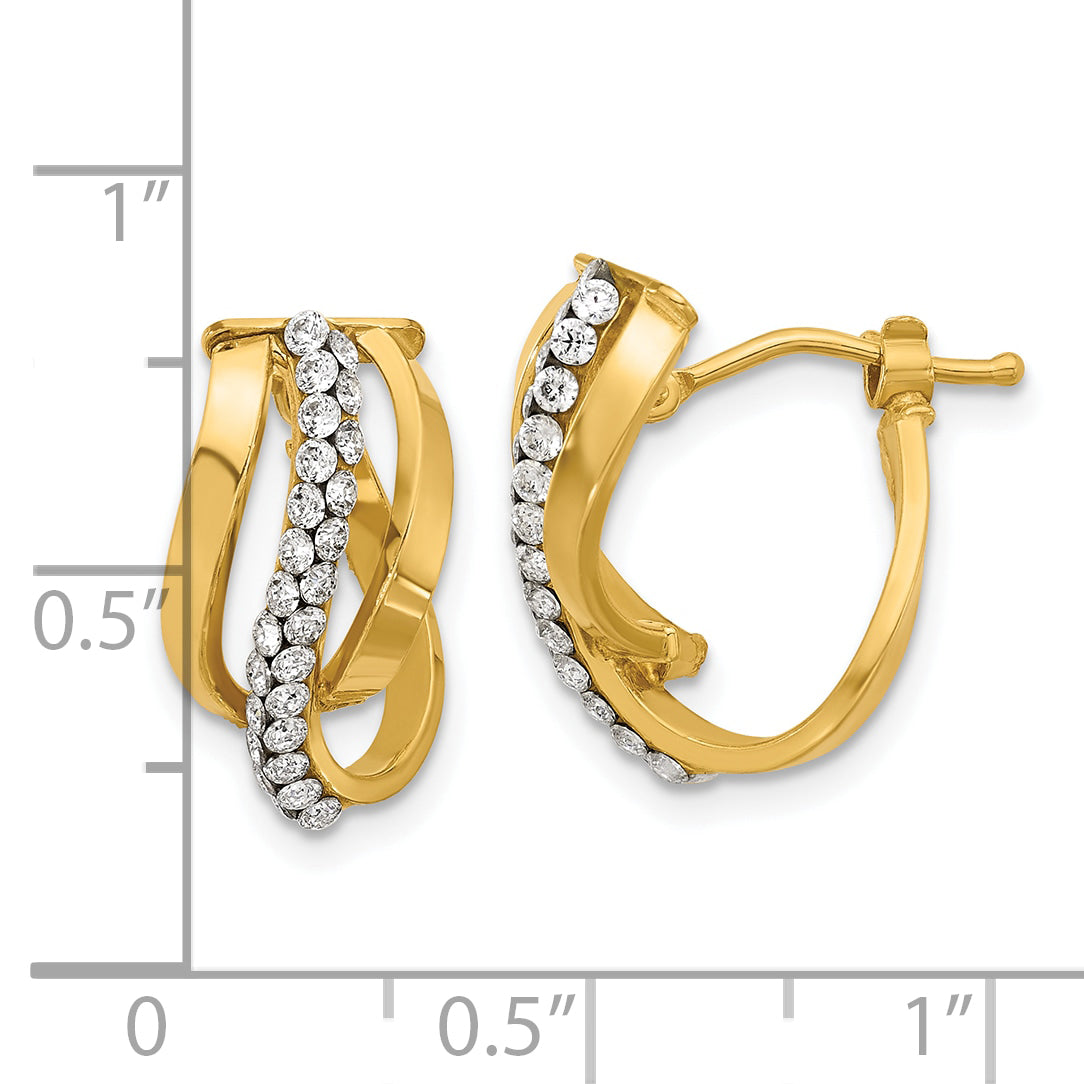 14K Polished with Crystals Fancy Wave Hoop Earrings