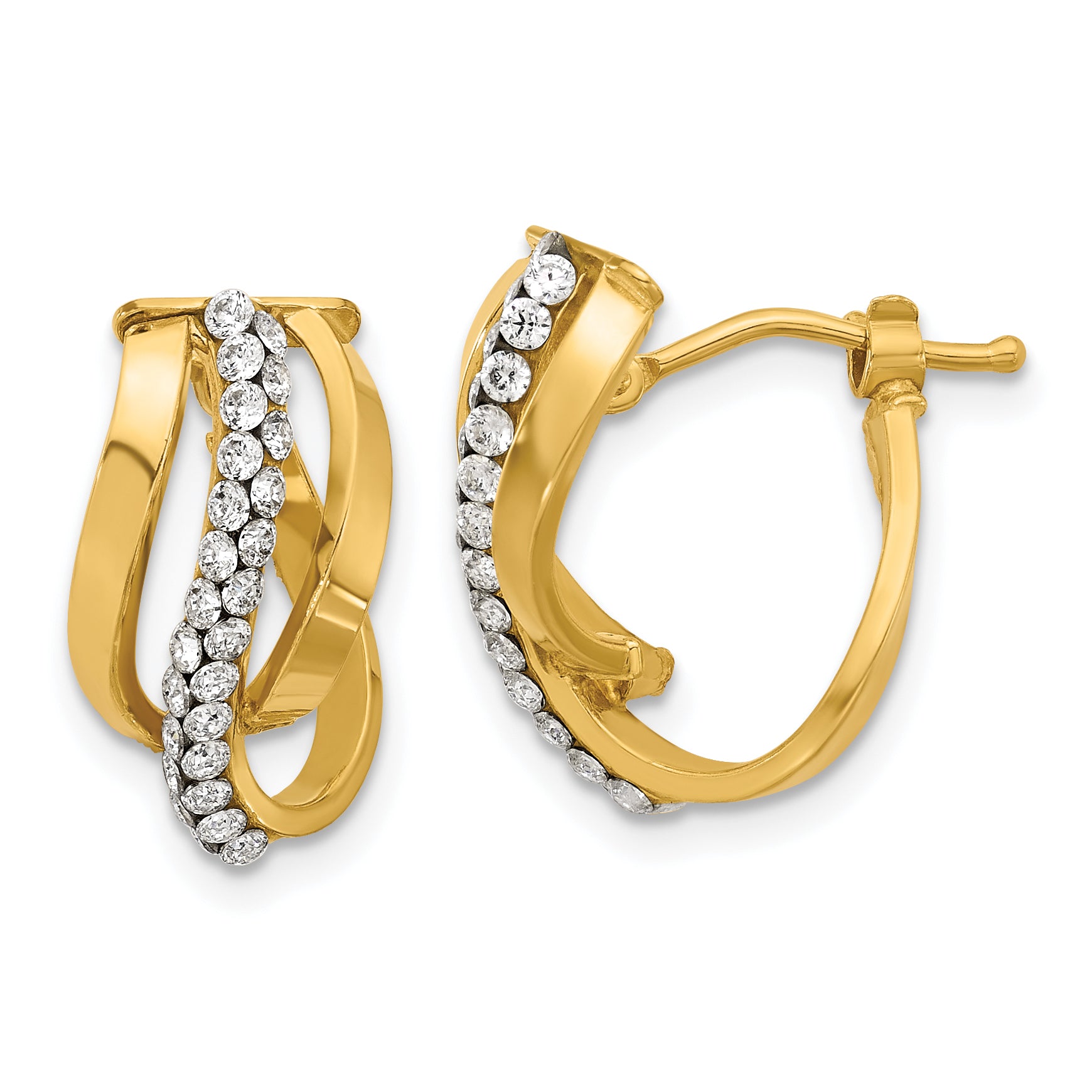 14K Polished with Crystals Fancy Wave Hoop Earrings Main image