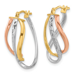 14K with White Rhodium and Rose Gold Plating Polished and Diamond-cut Fancy Hoop Earrings
