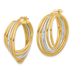 14K w/White Rhodium Polished and D/C Fancy Hoop Earrings